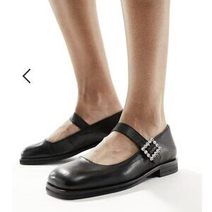 Free People Black Leather Rumor Rhinestone Mary Janes Sz 8 NEW